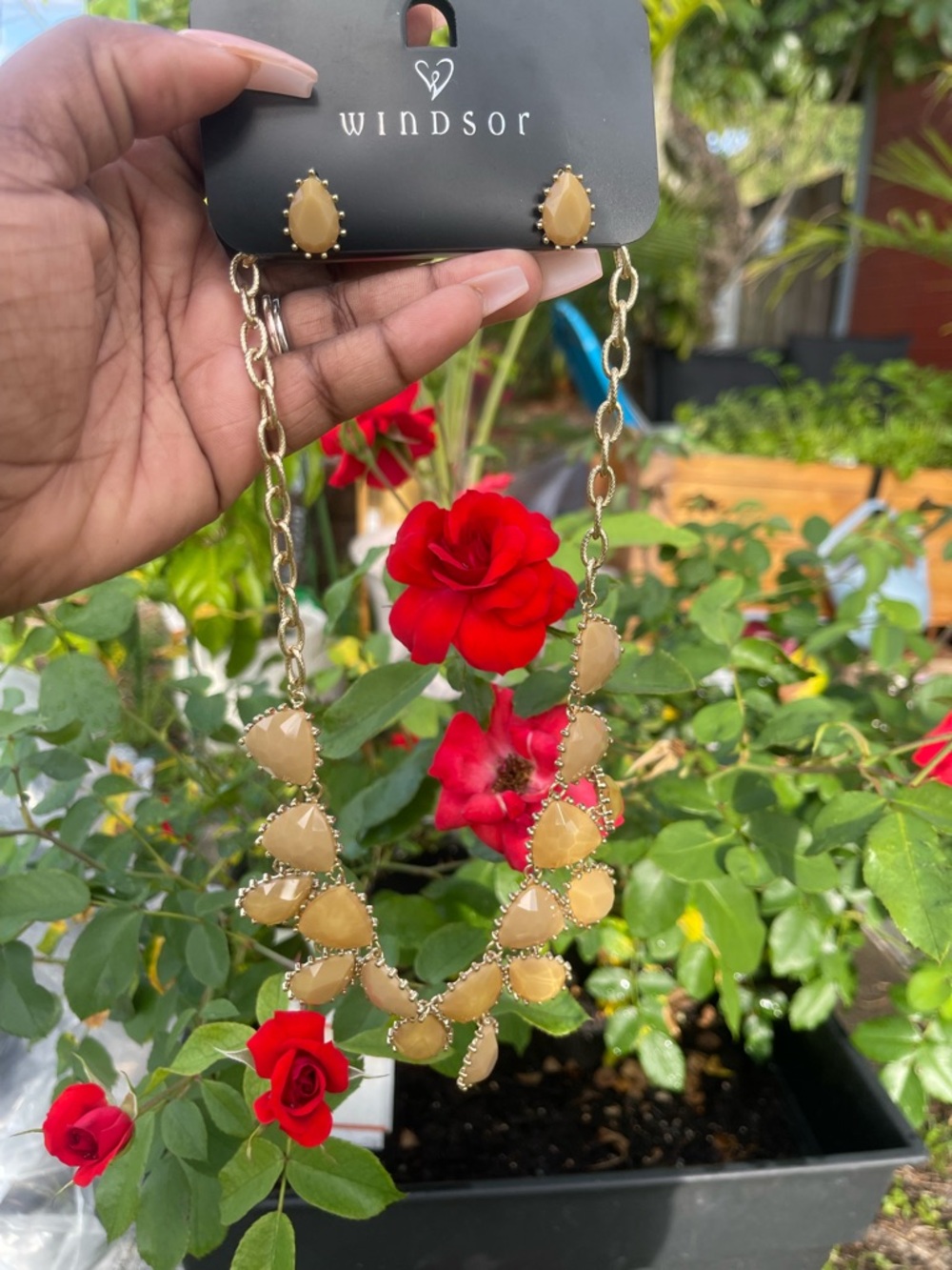 Peach chunk necklace & earrings